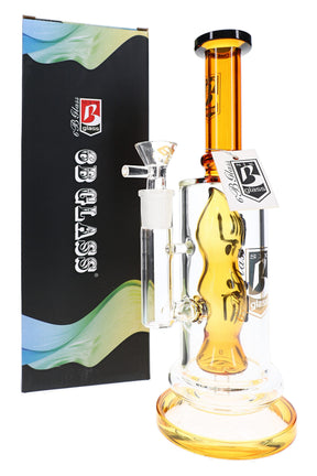 6B Glass straight shooter bong in amber with sculpted character perc, glass bowl, and retail box