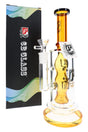 6B Glass straight shooter bong in amber with sculpted character perc, glass bowl, and retail box