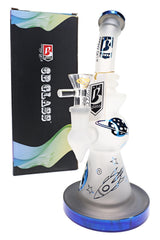 6B Glass frosted space bong with retail box, metallic blue accents, rocket artwork, and glass dry herb bowl