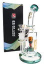 6B Glass straight shooter bong with green accents, sculpted clown showerhead perc, bowl, and retail box