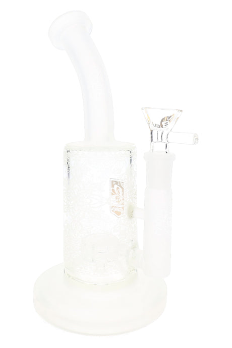 6B Glass 8½″ frosted lotus bong with curved neck, wide base, showerhead perc and removable glass bowl