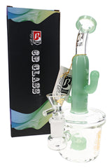 6B Glass 8″ green cactus bong with curved neck, showerhead perc, 14.5 mm glass bowl and clear chamber