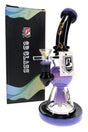 6B Glass black neon bong with purple accents, bent neck, showerhead perc, glass bowl and wide base