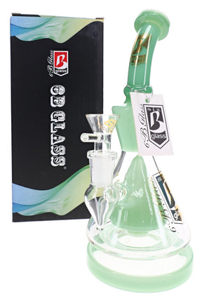 Green 6B Glass beaker bong with cone showerhead perc, curved mouthpiece, clear bowl and retail box