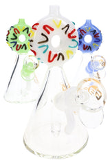 6B Glass 6.5-inch donut bong assortment with colorful sprinkle-covered mouthpieces and clear beaker bases
