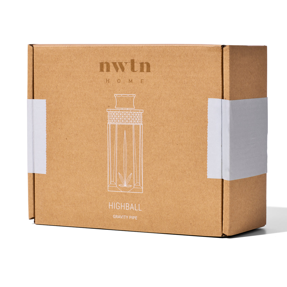 NWTN Home Highball Gravity Bong retail box with line-art product illustration and kraft packaging