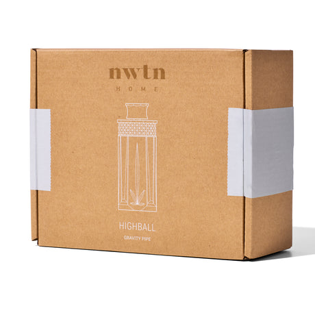 NWTN Home Highball Gravity Bong retail box with line-art product illustration and kraft packaging