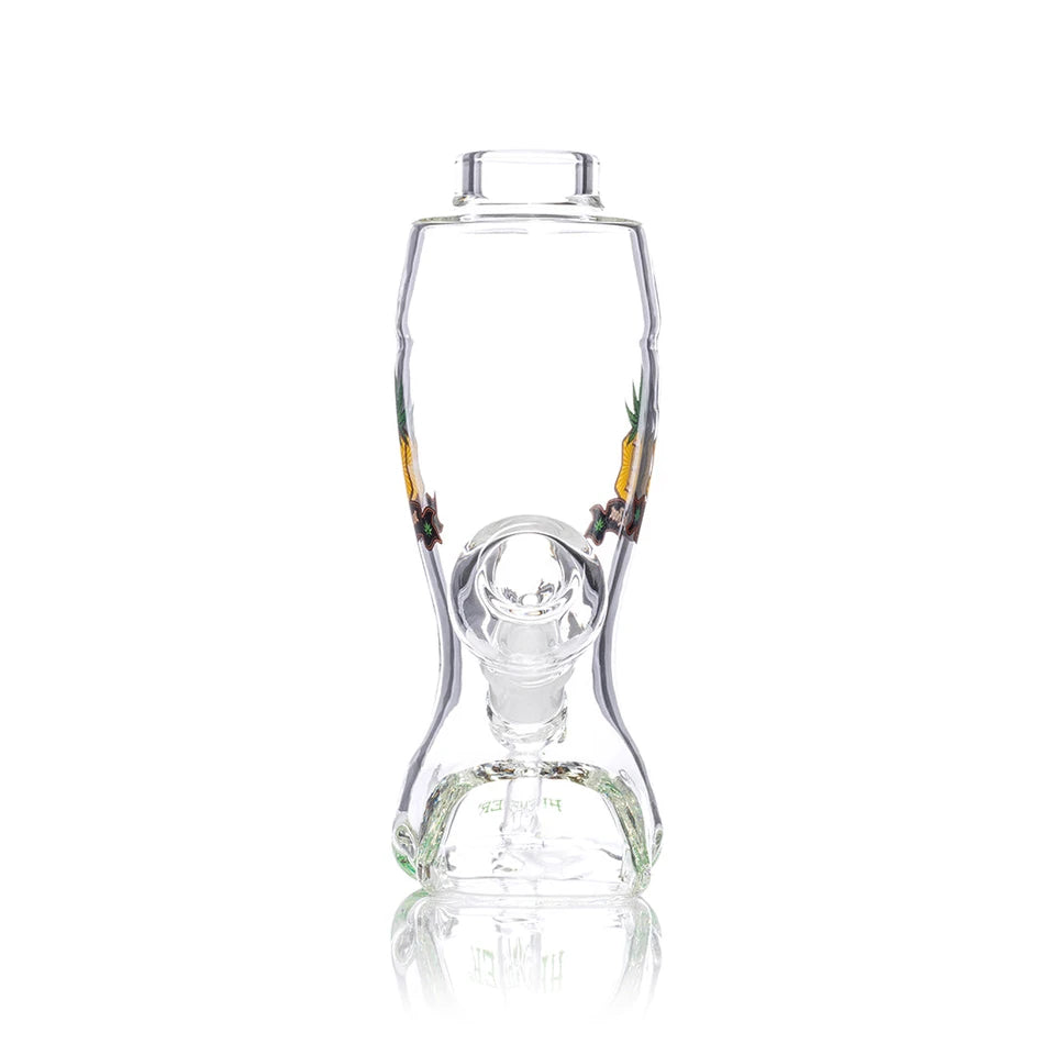 Front view of Hemper Das Boot glass bong showing the clear bowl above its rounded toe and narrow boot shaft