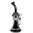 Angled view of Hemper Cosmic XL glass bong with a dark hourglass body, curved black neck and clear bowl
