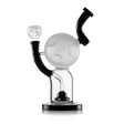 Side view of Hemper Moon XL glass bong with a frosted cratered moon, curved black neck and matching bowl