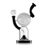 Side view of Hemper Moon XL glass bong with a frosted cratered moon, curved black neck and matching bowl