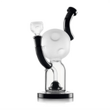 Angled view of Hemper Moon XL bong with a crater-textured bowl, frosted moon chamber and curved black accents