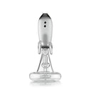 Front view of black Hemper Blast Off Rocket XL glass bong with two portholes and a clear bowl below the rocket