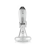 Rear view of black Hemper Blast Off Rocket XL glass bong showing its frosted chamber, clear fins and wide base