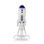 Front view of blue Hemper Blast Off Rocket XL bong with a frosted rocket chamber, clear fins and glass bowl