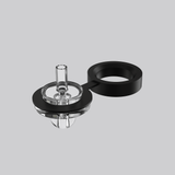 Dr. Dabber XS carb cap assembly with clear glass stem and black leash ring accessory for portable e-rig use
