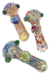 5" Thick Confetti Frit Color Changing Floral Marble Glass Pipe - P3186