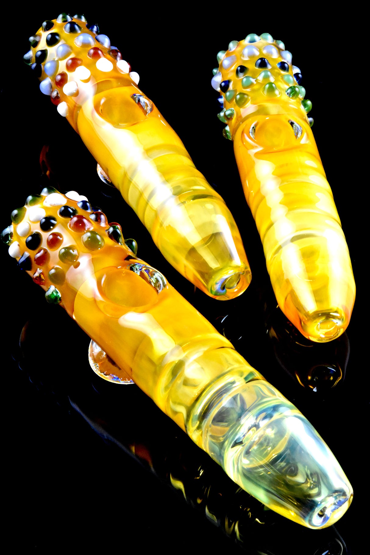 6" Gold Fumed Glass Marbles Chambered Steam Roller - P3018