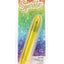 Yellow glitter Sparkle slim vibrator packaged on rainbow card showing 3-speed, waterproof, push-button details and a slim, rounded-tip design.