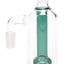 Teal-perc 90-degree ash catcher highlighting frosted 14.5 mm joints and internal showerhead diffuser.
