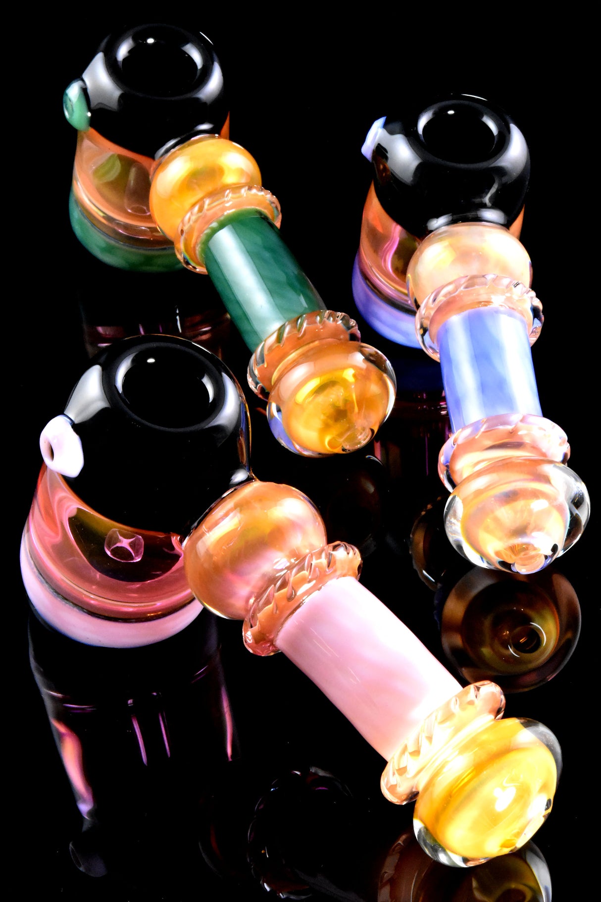 6.5" Thick Gold Fumed Neon Glass Hammer Bubbler - B1444