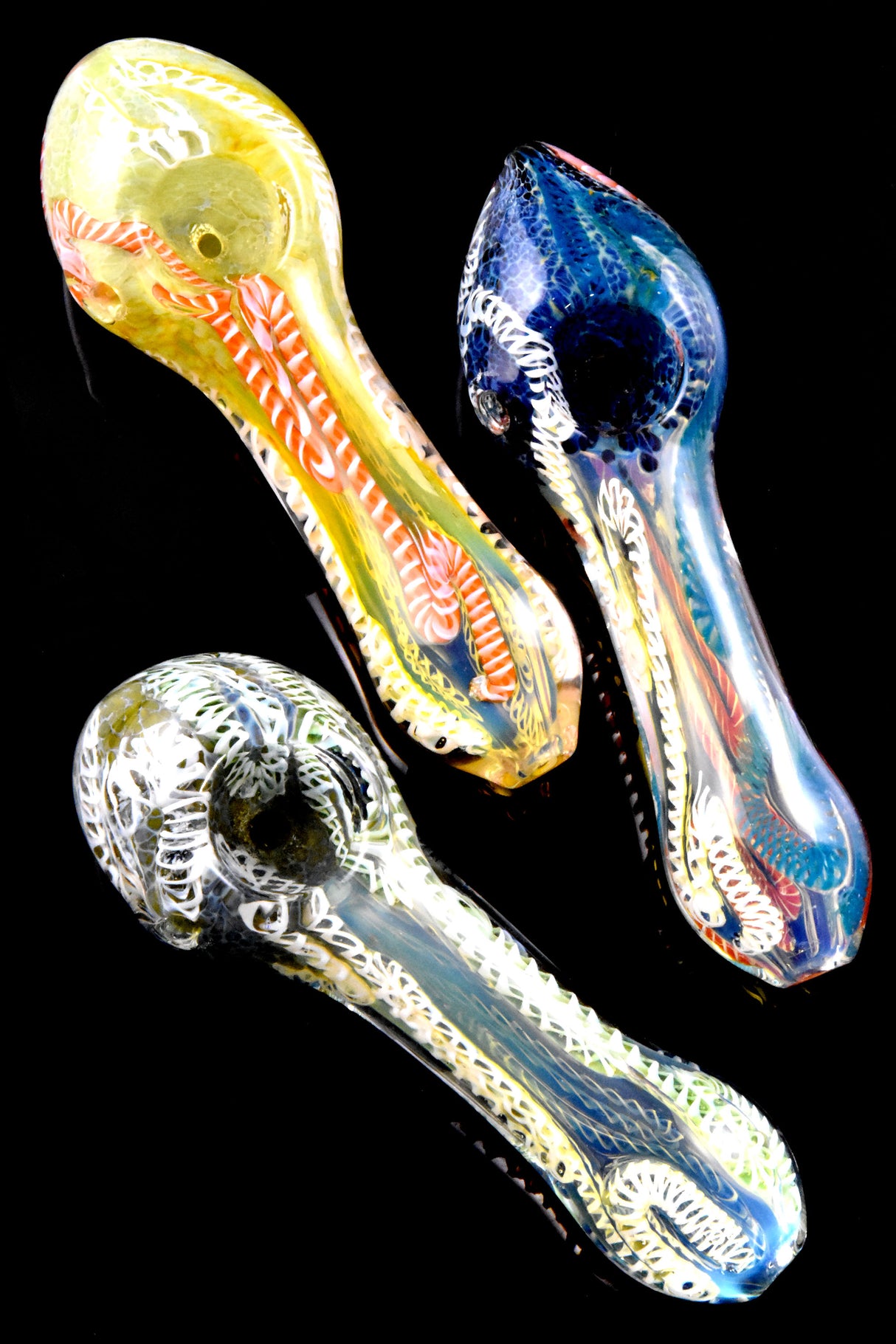 4.5" Color Changing Squiggle Striped Frit Glass Pipe - P3034