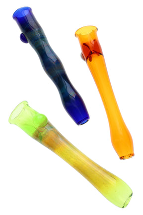 US-made 4-inch colored glass chillum with side marble roll-stop and tapered one-hitter design, assorted body colors.