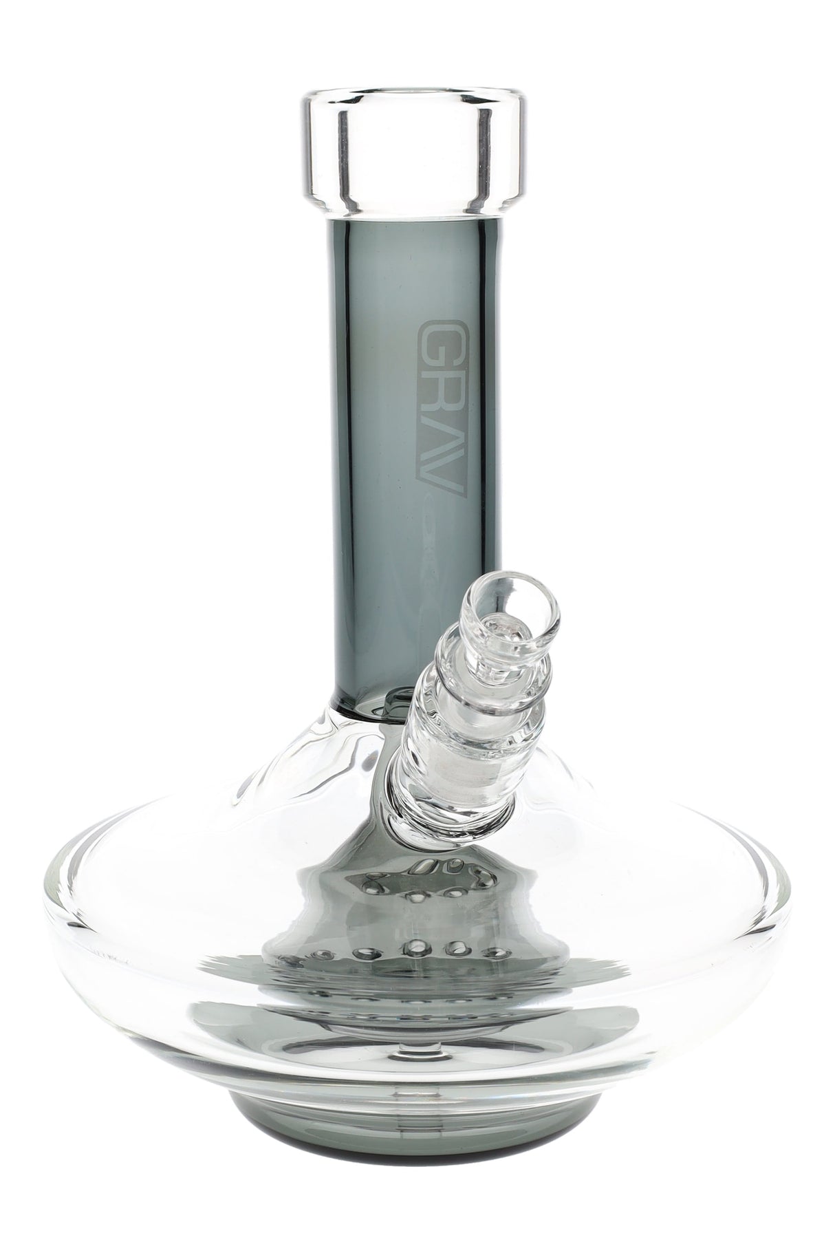 Grav Small Wide Base Water Pipe in Smoke with Clear Accents - WP3169