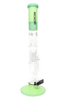 Mint/light green ROOR Tech 18″ glass bong, stemless straight shooter featuring dome, barrel, and showerhead percs, ice catcher, multicolor mouthpiece and base.