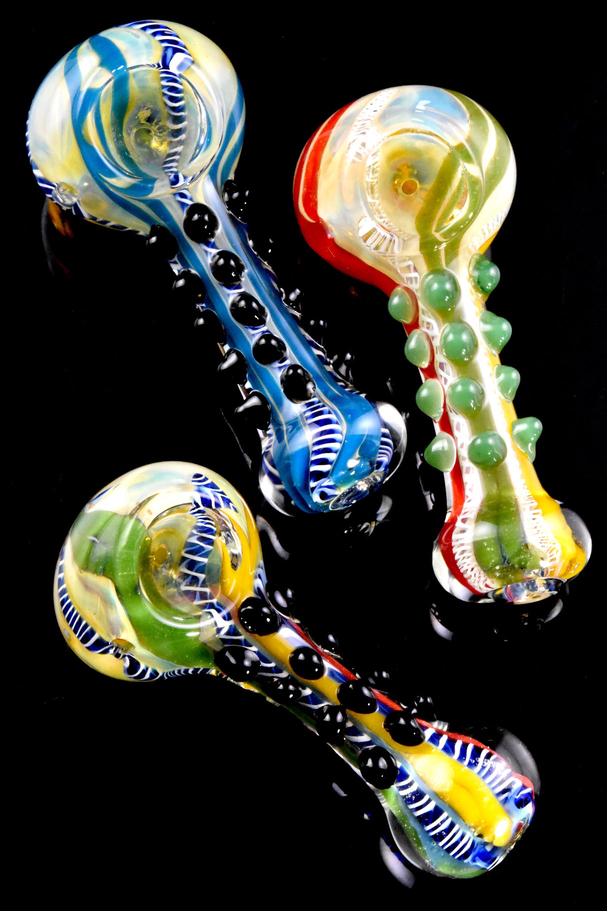 4" Color Changing Multicolor Striped Marbles Glass Pipe - P2844