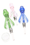 Recycler glass dab straw kit with ceramic tip and glass dish, three color options shown; 9-inch concentrate straw with cooling loop.