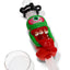 Green and red monster glass dab straw kit with single eye and teeth, black keck clip attached, includes small glass dish.