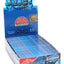 Juicy Jay’s Blueberry 1¼ flavored rolling papers display box, bright blue packaging with open case showing 24 booklets.