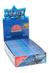 Juicy Jay’s Blueberry 1¼ flavored rolling papers display box, bright blue packaging with open case showing 24 booklets.