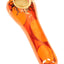 Tangerine orange 4-inch ceramic spoon pipe with gold sun accent and brass screen bowl, bright glossy glaze.
