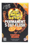 Front of High Voltage Permanent 5 Day Flush box, Tropical Orange flavor, 2×16 oz drinks plus five daily capsule packs.