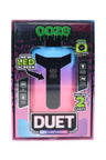 Ooze Duet pink gradient version in packaging highlighting LED screen, 2 g capacity, 510 thread, and dual-cart conceal design.