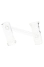 Clear glass drop-down sidecar adapter with two 18.8 mm female joints connected by a tube, shown angled on a white background.