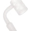 Frosted quartz bucket with geometric and leaf etching, 90-degree neck and 14.5 mm male joint, white background.