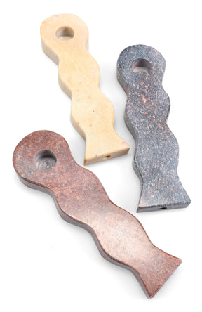 Curvy 4-inch stone hand pipes in assorted natural colors, wavy ergonomic bodies with round bowls and carb holes for dry herb.