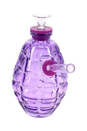 Purple grenade glass bong with clear bowl, angled glass mouthpiece, and compact novelty body