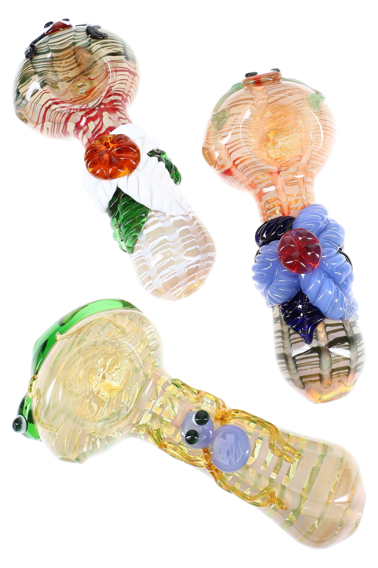 5" Colorful Raked Silver Fumed Leaf Critter Glass Pipe - P3199