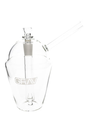 Clear GRAV Slush Cup Bubbler with domed lid shape, straw-style mouthpiece, and 14 mm cup bowl on white background.