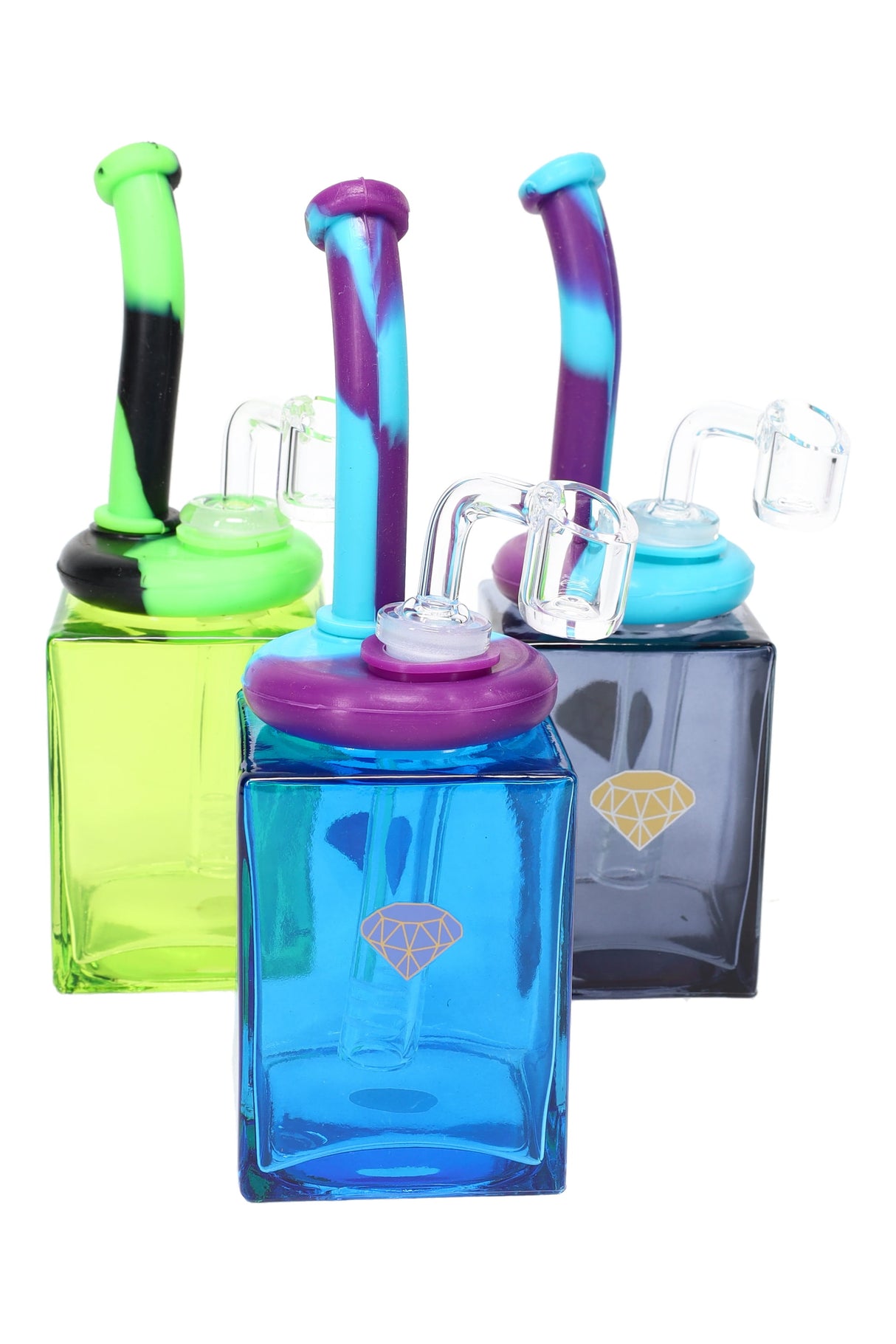 8" Colorful Silicone/Glass Cube Dab Rig - WP3174