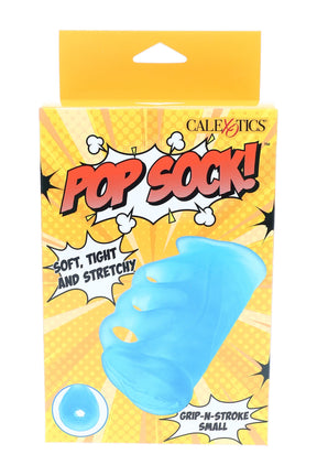 Blue Pop Sock small grip-n-stroke masturbator sleeve with finger grooves, soft stretchy texture for tight grip