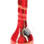 Cherry red 5″ ceramic mini bong with flowing gold accents and front-mounted carb hole.