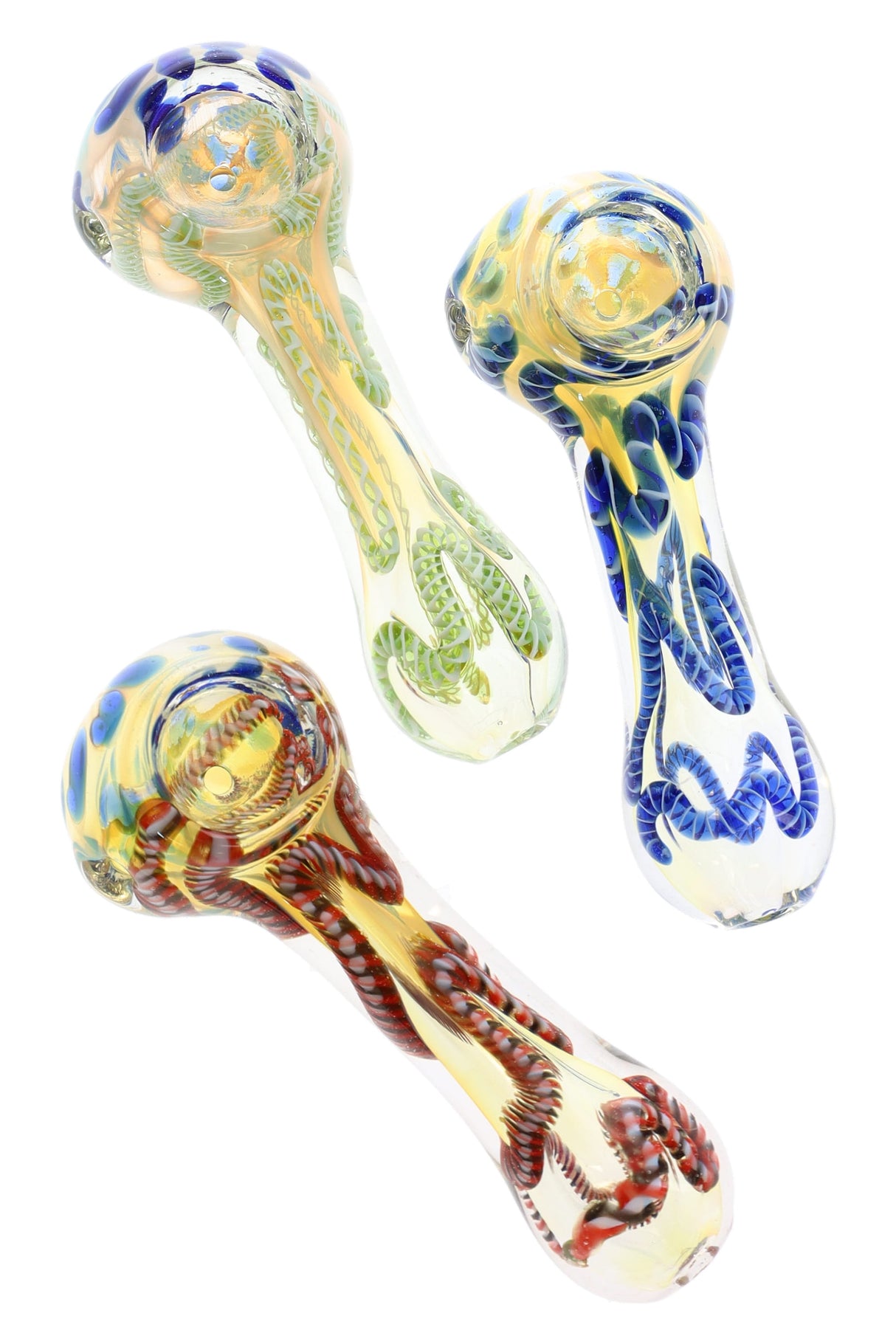 4" Silver Fumed Multicolor Squiggle Stripe Glass Pipe - P2518