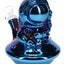 Mirror-blue metallic astronaut UFO mini bong highlighting the rear glass bowl joint, compact 6″ profile.
