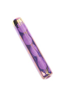 Purple ceramic one-hitter bat featuring gold drip artwork and marbled glaze, pocket-size chillum.