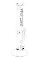 ROOR Tech 14-inch clear straight shooter water pipe, showerhead perc, 5 mm borosilicate, white decal, glass herb bowl joint.